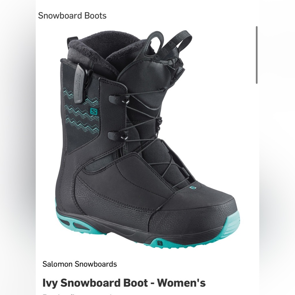 Salomon Ivy Str8jkt Black and Teal Snowboarding Boots size 6